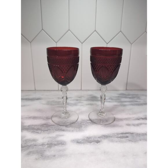Cristal D'Arques-Durand Ruby Goblet Set, Water Wine Glasses, Red/Clear Glass - Picture 1 of 10